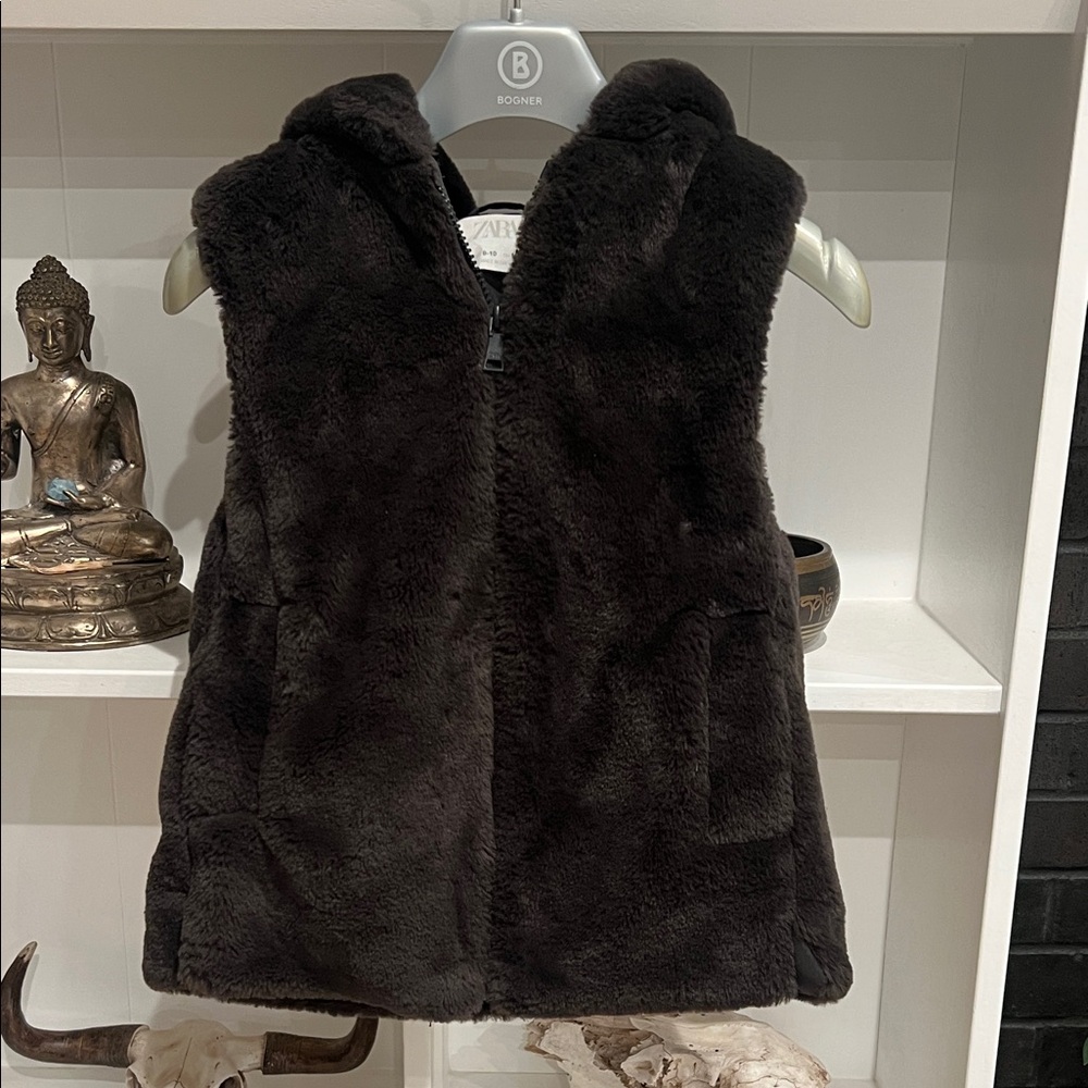 Zara Fur Vest with Hood In brown